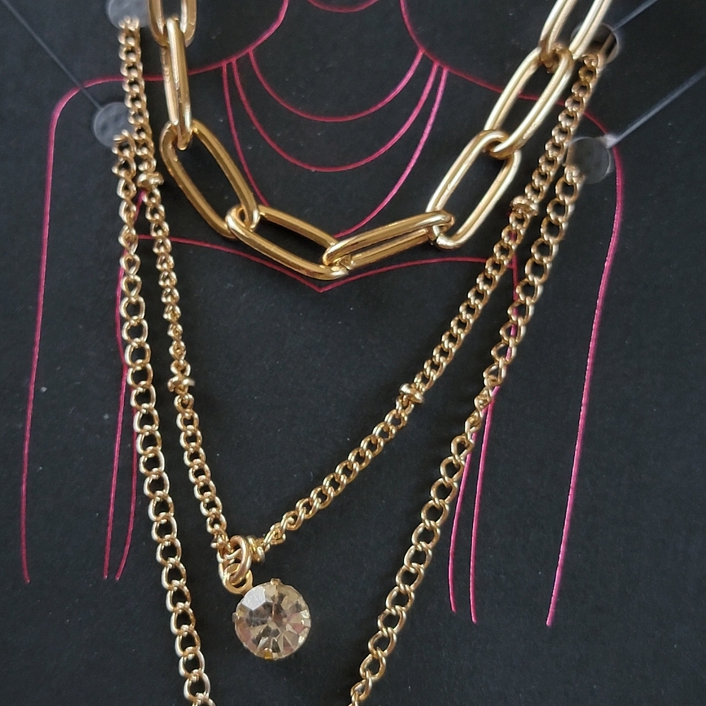 3 Strand Letter R Rhinestone Initial Necklace - Picture 4 of 5